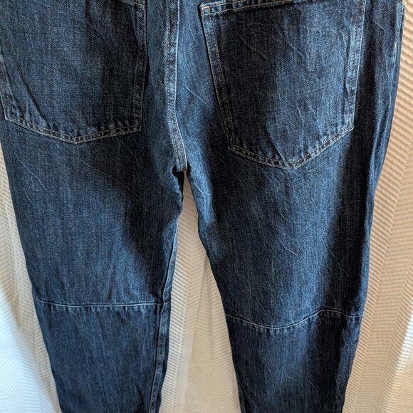 Zara Horseshoe Barrel Jeans Size 8 High Waist Sculpted Leg Dark Blue Wash Denim - Picture 9 of 11